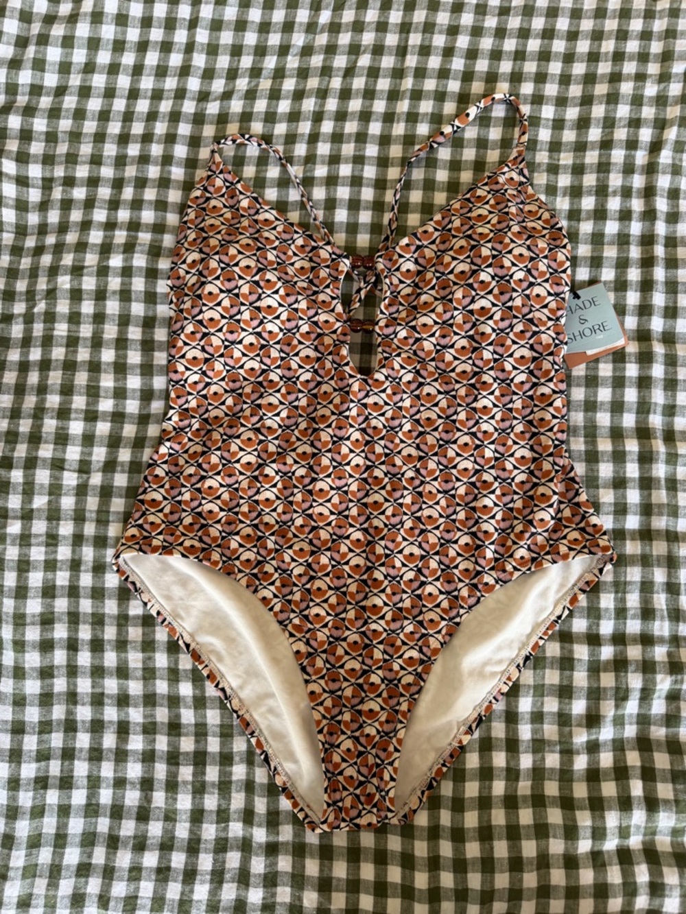 Shade & Shore Orange Geometric One-Piece Swimsuit
